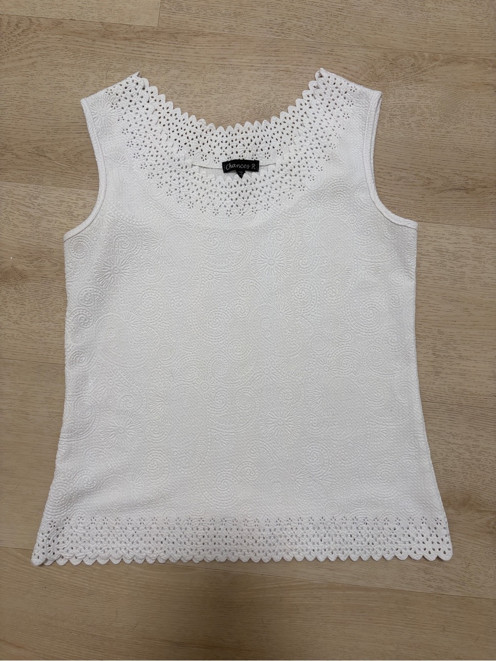 Chances R White Crochet Trim Knit Tank